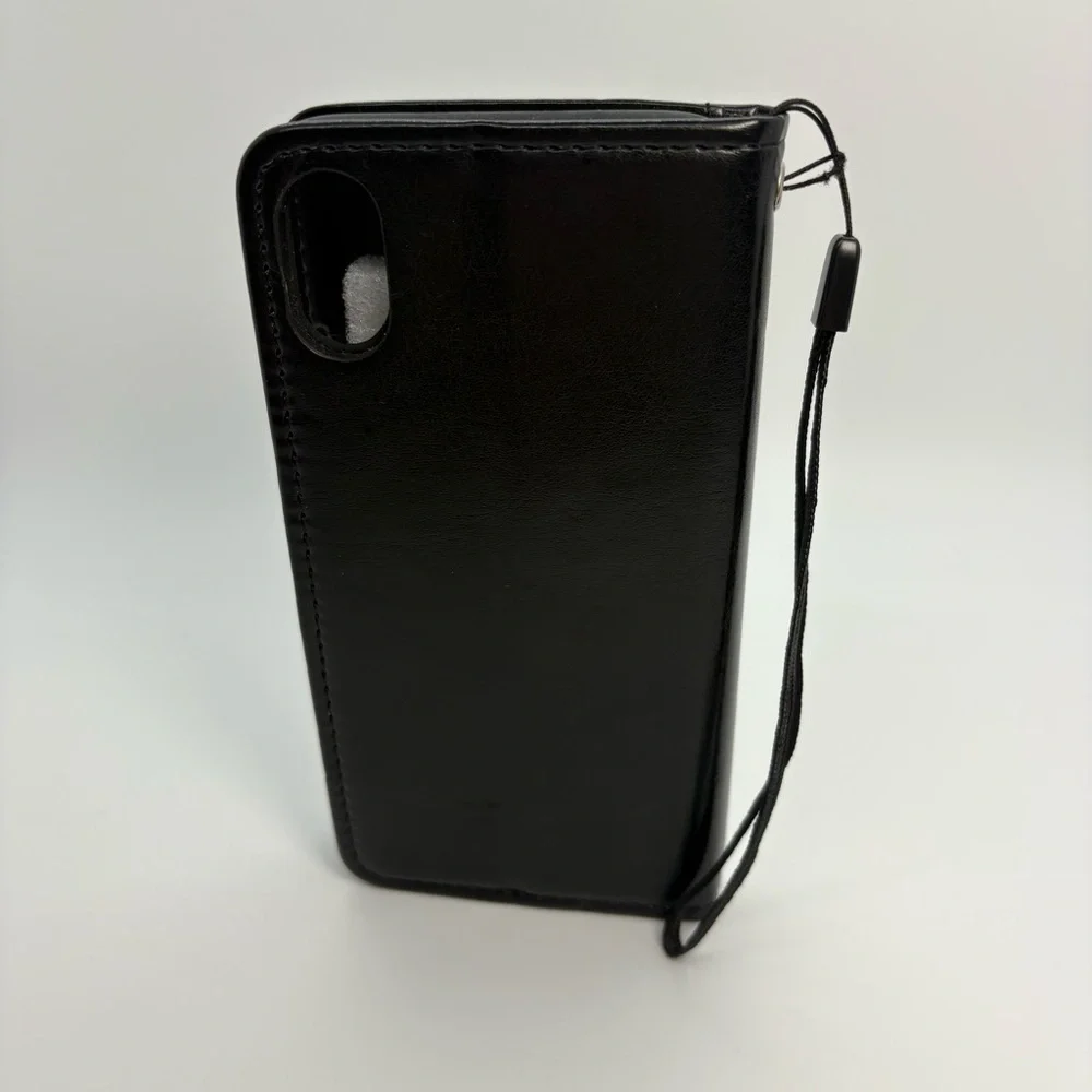 Iphone X Black Leather Case With Small Strap, Mini Wallet (New)